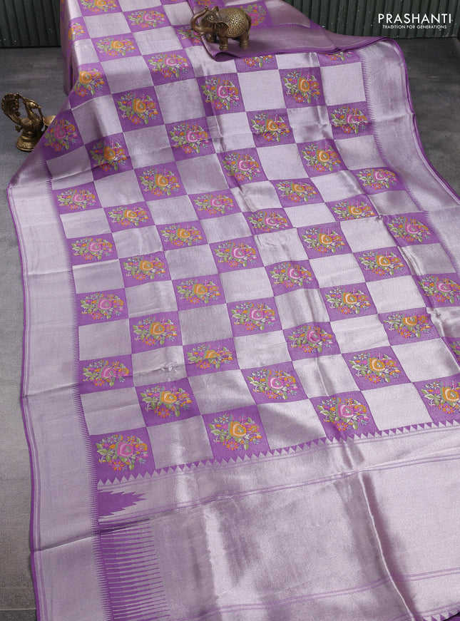 Banarasi raw silk saree lavender with allover silver zari weaves & paithani buttas and zari woven border
