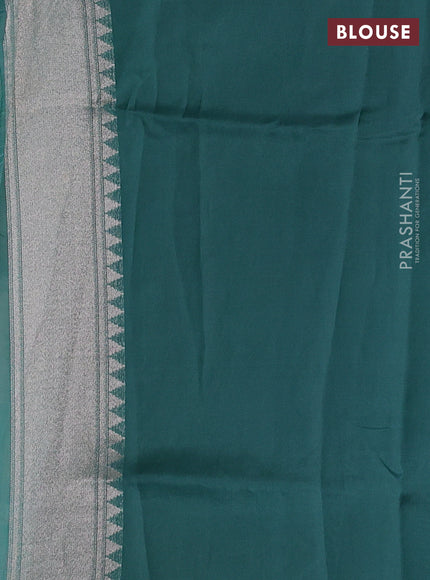 Banarasi raw silk saree teal green with allover silver zari weaves & paithani buttas and zari woven border