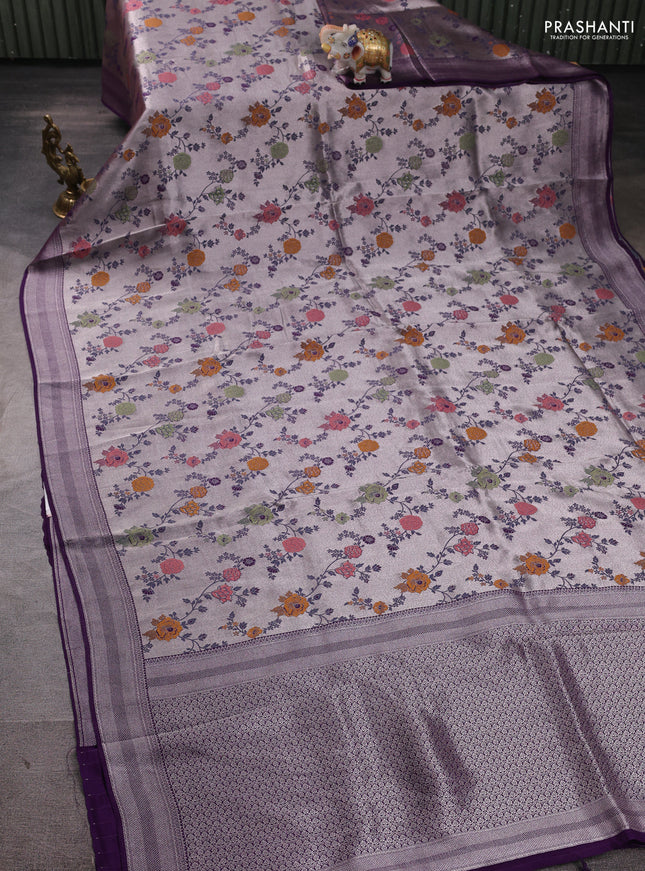 Banarasi raw silk saree violet with allover silver zari woven paithani weaves and zari woven border