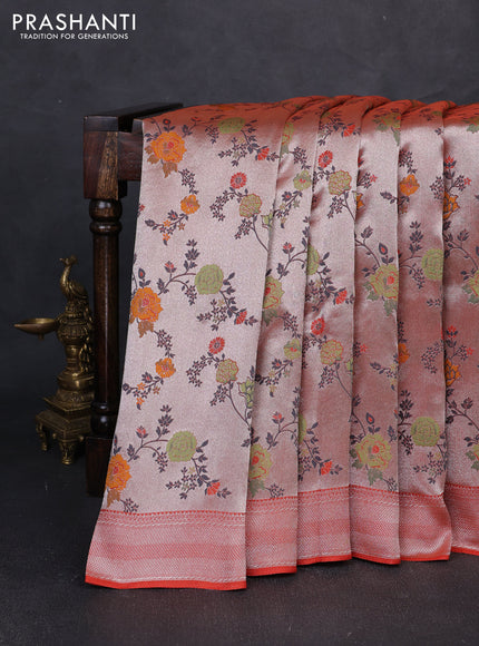 Banarasi raw silk saree orange with allover silver zari woven paithani weaves and zari woven border