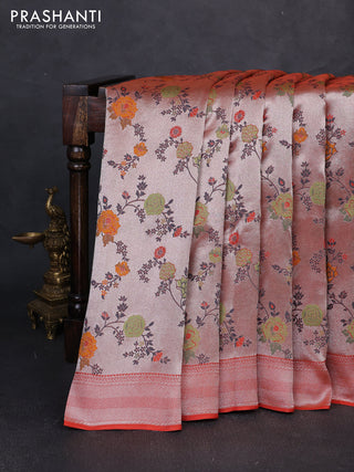 Banarasi raw silk saree orange with allover silver zari woven paithani weaves and zari woven border