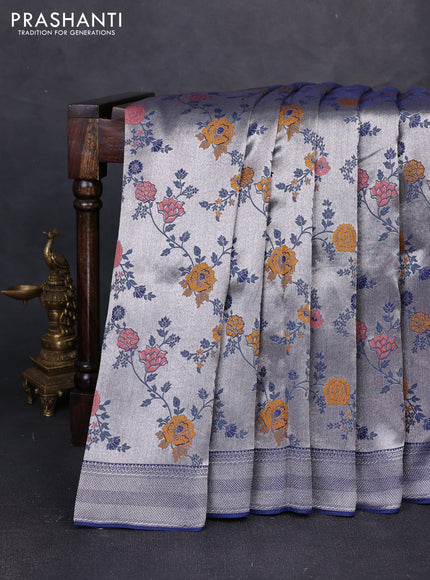 Banarasi raw silk saree navy blue with allover silver zari woven paithani weaves and zari woven border