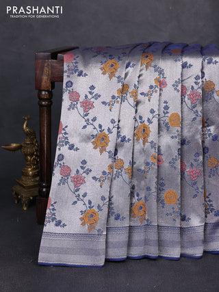 Banarasi raw silk saree navy blue with allover silver zari woven paithani weaves and zari woven border