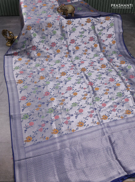 Banarasi raw silk saree navy blue with allover silver zari woven paithani weaves and zari woven border