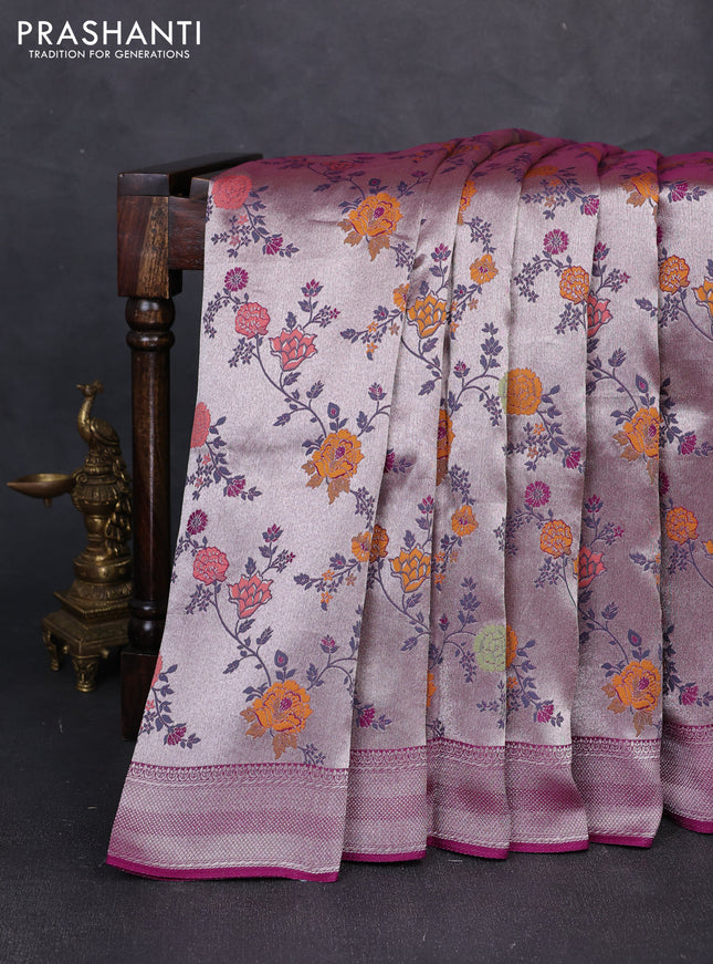 Banarasi raw silk saree purple with allover silver zari woven paithani weaves and zari woven border