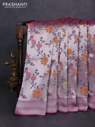 Banarasi raw silk saree purple with allover silver zari woven paithani weaves and zari woven border
