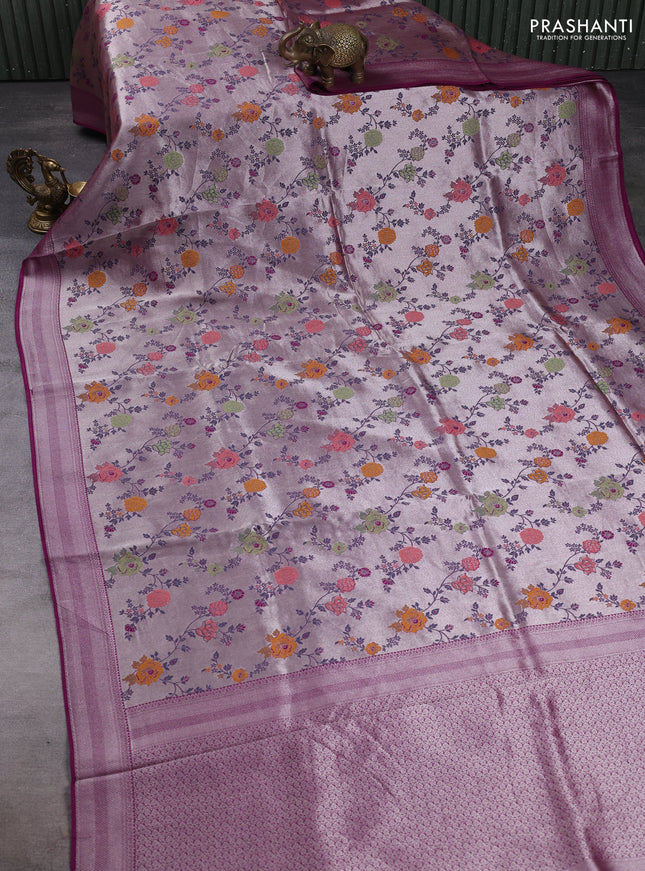 Banarasi raw silk saree purple with allover silver zari woven paithani weaves and zari woven border