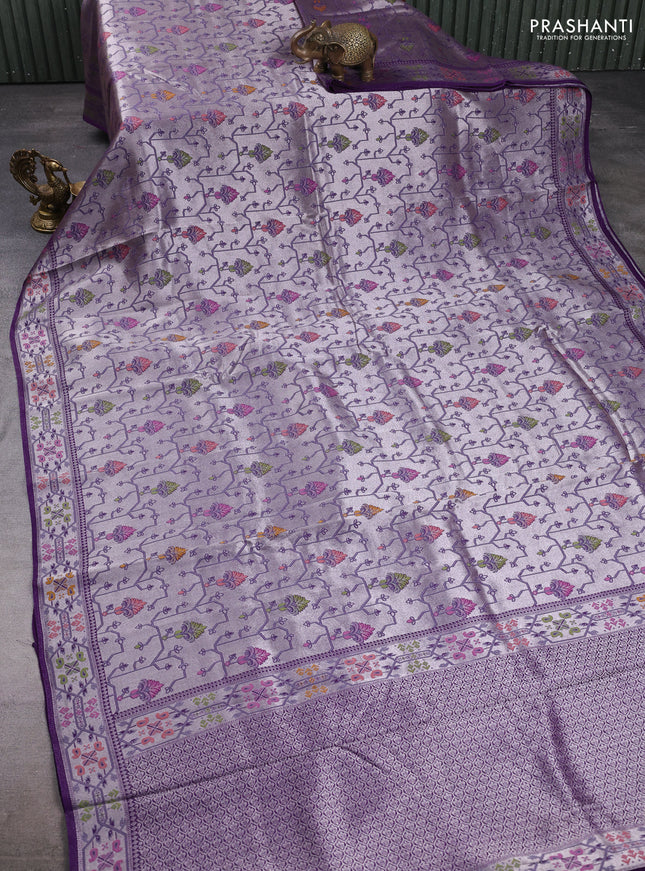 Banarasi raw silk saree violet with allover silver zari woven paithani weaves and paithani style border