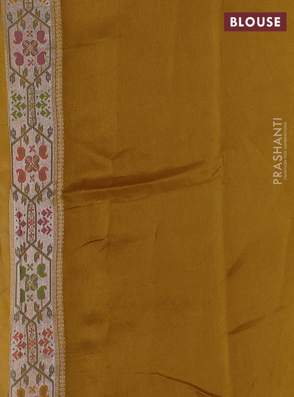 Banarasi raw silk saree mustard yellow with allover silver zari woven paithani weaves and paithani style border