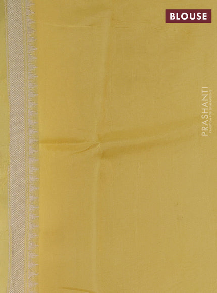 Banarasi raw silk saree pale yellow with allover silver zari woven paithani weaves and zari woven border