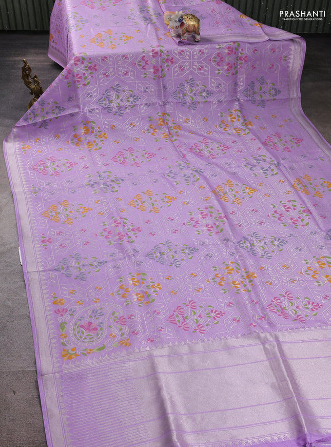 Banarasi raw silk saree lavender with allover silver zari woven paithani weaves and zari woven border