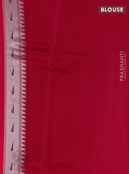 Banarasi raw silk saree pink with allover silver zari woven paithani weaves and paithani style border