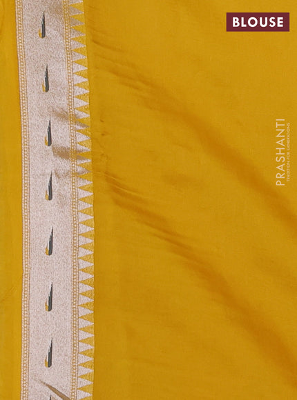 Banarasi raw silk saree yellow with allover silver zari woven paithani weaves and paithani style border