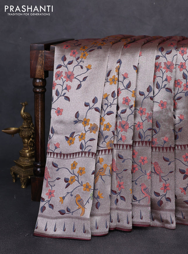 Banarasi raw silk saree coffee brown with allover silver zari woven paithani weaves and paithani style border