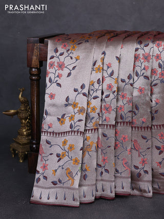 Banarasi raw silk saree coffee brown with allover silver zari woven paithani weaves and paithani style border
