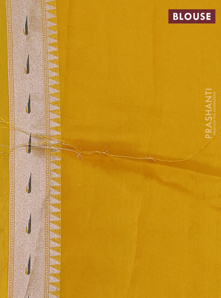 Banarasi raw silk saree mustard yellow with allover silver zari woven brocade weaves and paithani style border