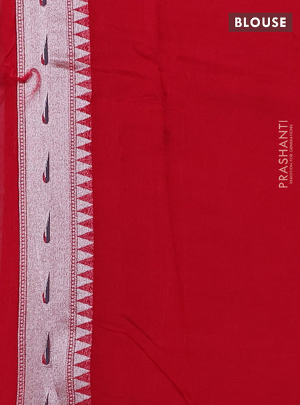 Banarasi raw silk saree red with allover silver zari woven brocade weaves and paithani style border
