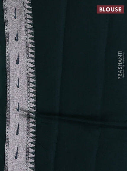 Banarasi raw silk saree bottle green with allover silver zari woven brocade weaves and paithani style border