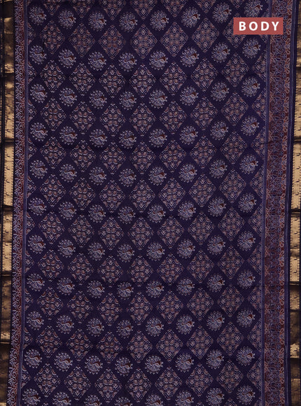 Semi maheshwari cotton saree navy blue with allover ajrakh prints and zari woven muniya style border