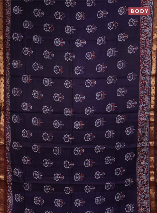 Semi maheshwari cotton saree deep violet and maroon with allover floral butta prints and zari woven muniya style border