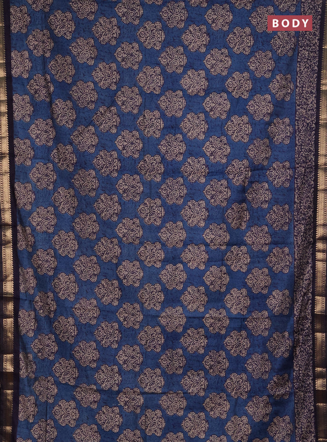 Semi maheshwari cotton saree cs blue and navy blue with allover butta prints and zari woven border