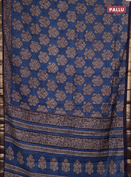 Semi maheshwari cotton saree cs blue and navy blue with allover butta prints and zari woven border