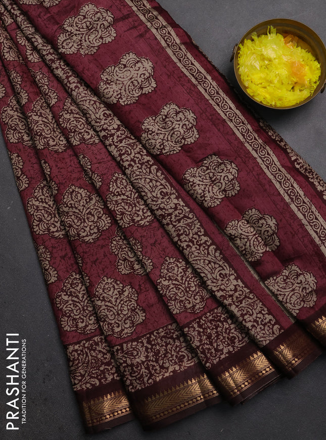Semi maheshwari cotton saree pastel maroon shade and wine with allover butta prints and zari woven border