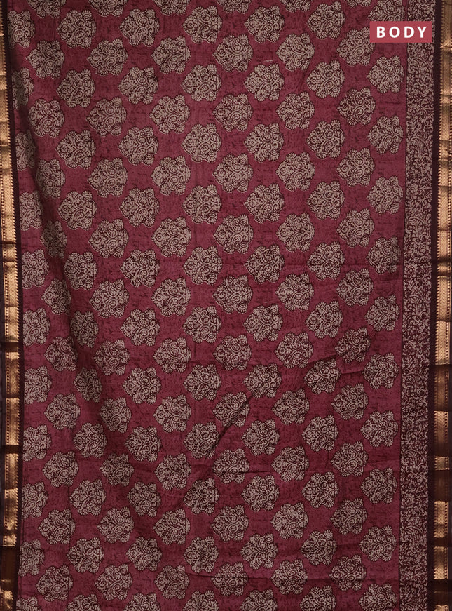 Semi maheshwari cotton saree pastel maroon shade and wine with allover butta prints and zari woven border