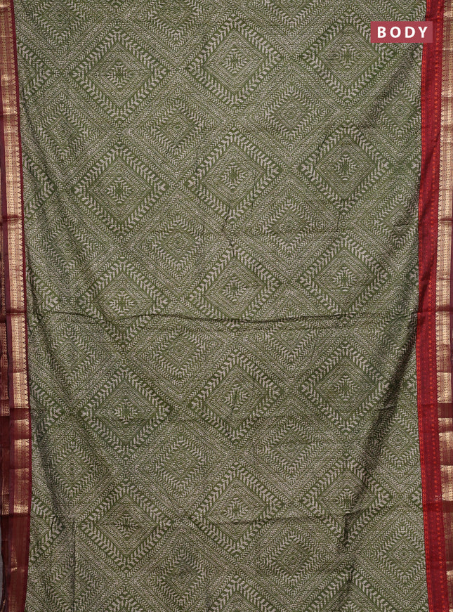 Semi maheshwari cotton saree green and maroon with allover geometric prints and zari woven border