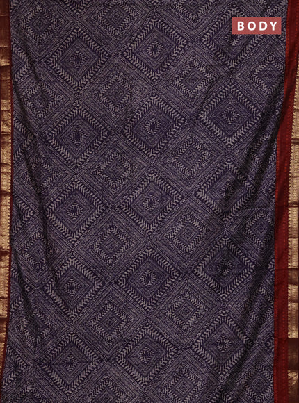 Semi maheshwari cotton saree violet and maroon with allover geometric prints and zari woven border