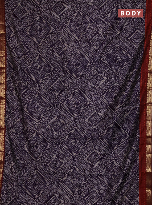 Semi maheshwari cotton saree violet and maroon with allover geometric prints and zari woven border