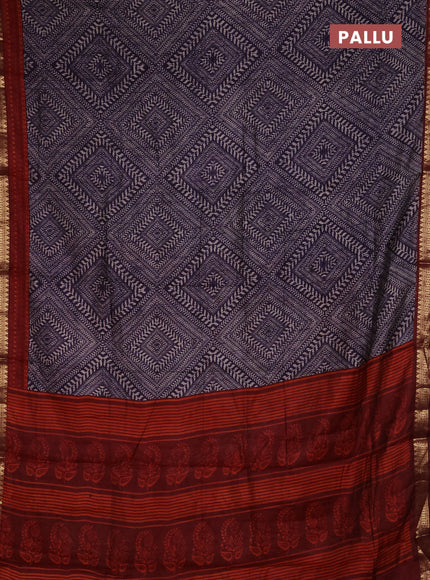 Semi maheshwari cotton saree violet and maroon with allover geometric prints and zari woven border