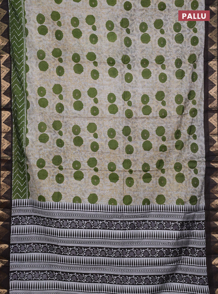 Semi maheshwari cotton saree grey light green and coffee brown with allover floral prints and zari woven border
