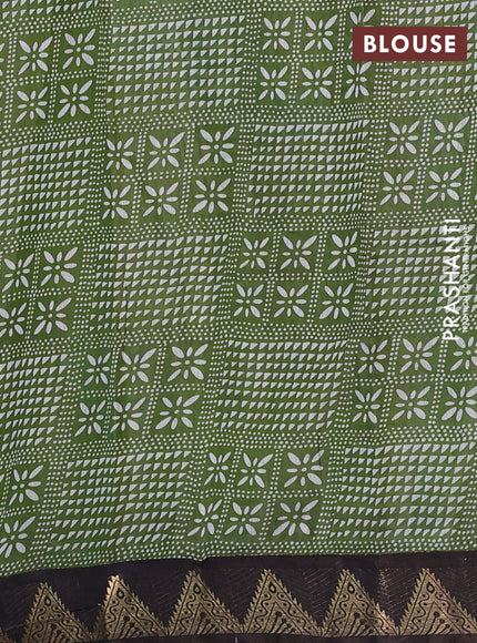 Semi maheshwari cotton saree grey light green and coffee brown with allover floral prints and zari woven border