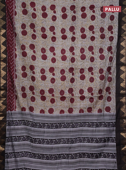 Semi maheshwari cotton saree grey maroon and coffee brown with allover floral prints and zari woven border