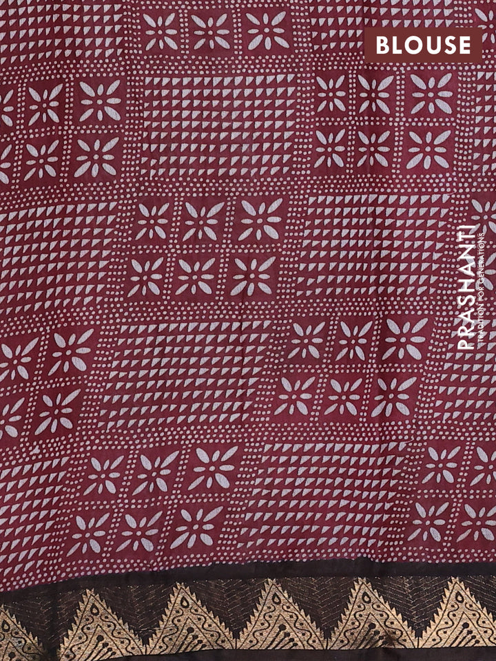 Semi maheshwari cotton saree grey maroon and coffee brown with allover floral prints and zari woven border
