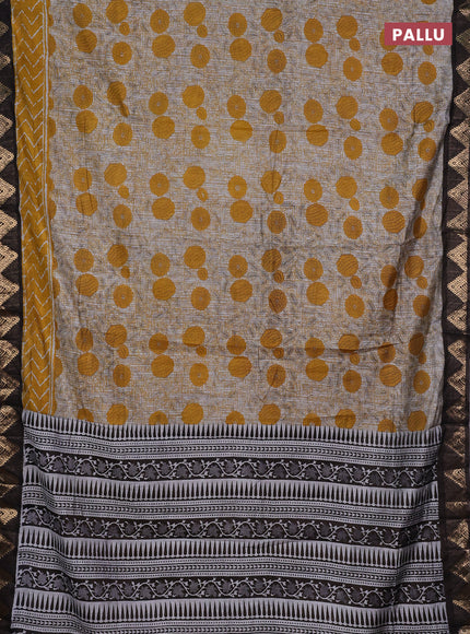 Semi maheshwari cotton saree grey mustard yellow and coffee brown with allover floral prints and zari woven border
