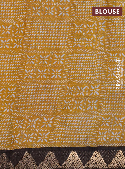 Semi maheshwari cotton saree grey mustard yellow and coffee brown with allover floral prints and zari woven border