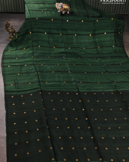 Matka silk saree bottle green with allover coin buttas in borderless style