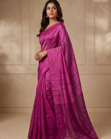 Matka silk saree pink with allover coin buttas in borderless style