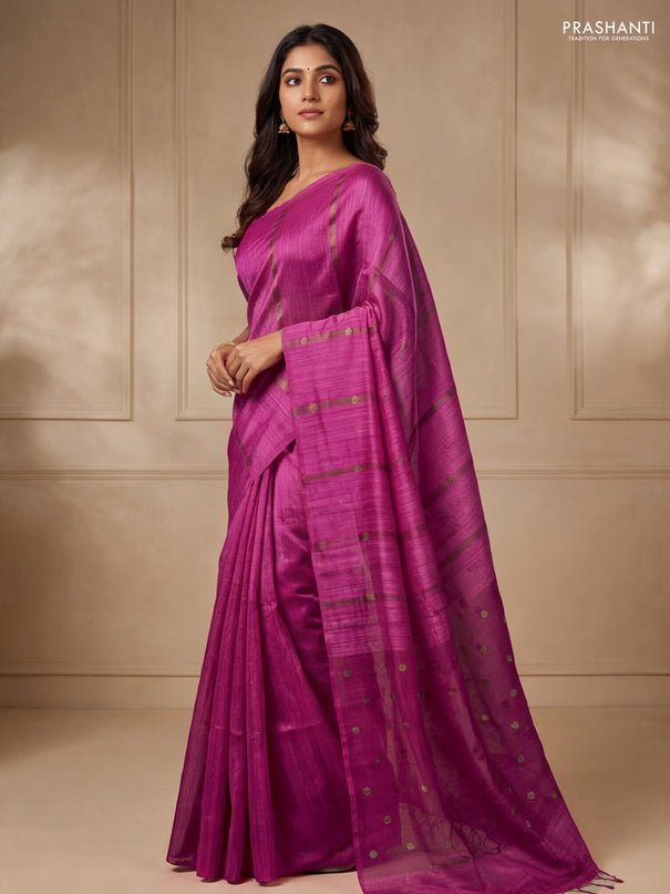 Matka silk saree pink with allover coin buttas in borderless style