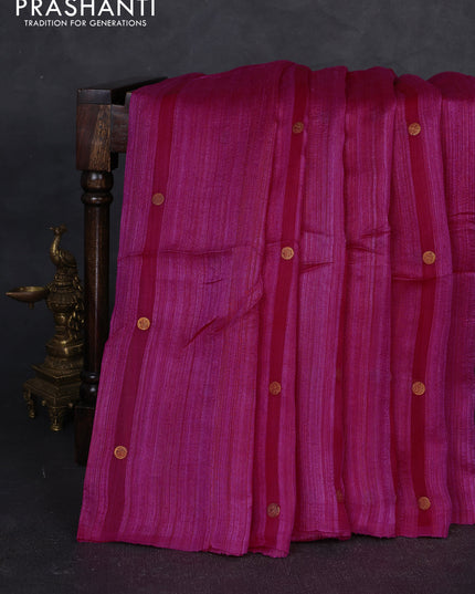 Matka silk saree pink with allover coin buttas in borderless style