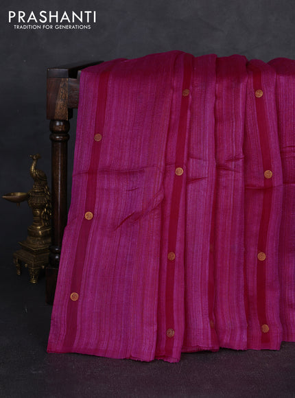 Matka silk saree pink with allover coin buttas in borderless style