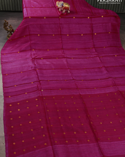 Matka silk saree pink with allover coin buttas in borderless style
