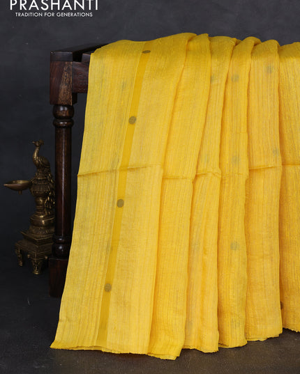 Matka silk saree mustard yellow with allover coin buttas in borderless style