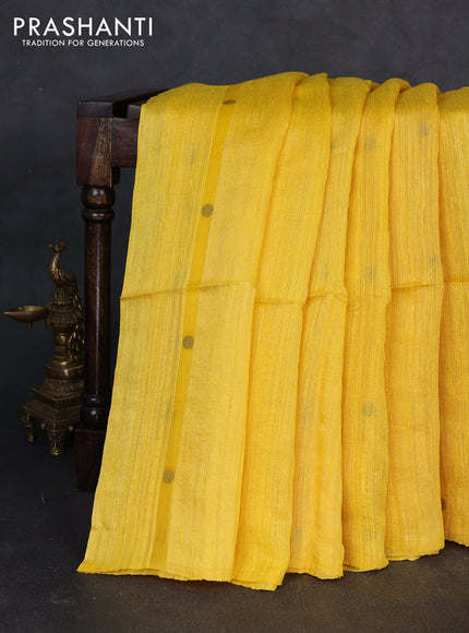 Matka silk saree mustard yellow with allover coin buttas in borderless style