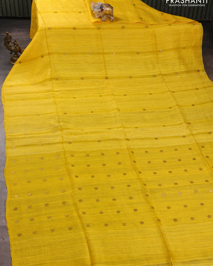Matka silk saree mustard yellow with allover coin buttas in borderless style