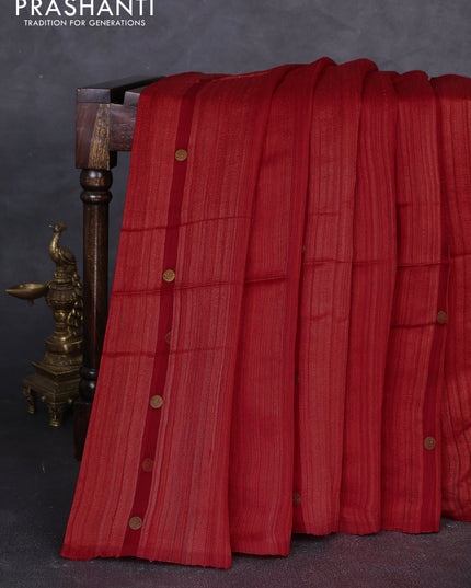 Matka silk saree red with allover coin buttas in borderless style