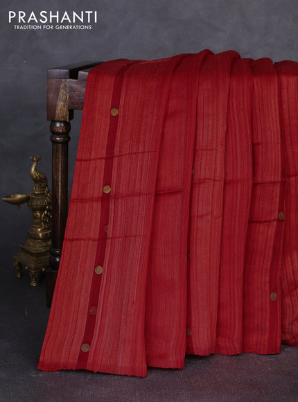Matka silk saree red with allover coin buttas in borderless style