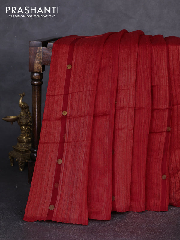 Matka silk saree red with allover coin buttas in borderless style